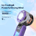 KINSCOTER Portable Air Cooling Turbo Fan 3600mAh 100 Wind Speeds Adjustable Outdoor Foldable Student Handheld Fan with Lanyard - immagine 3